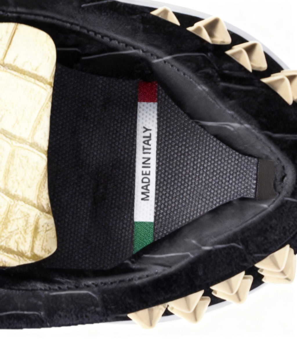 D’Vyne-Gold & Black Studded Leather Low-Tops