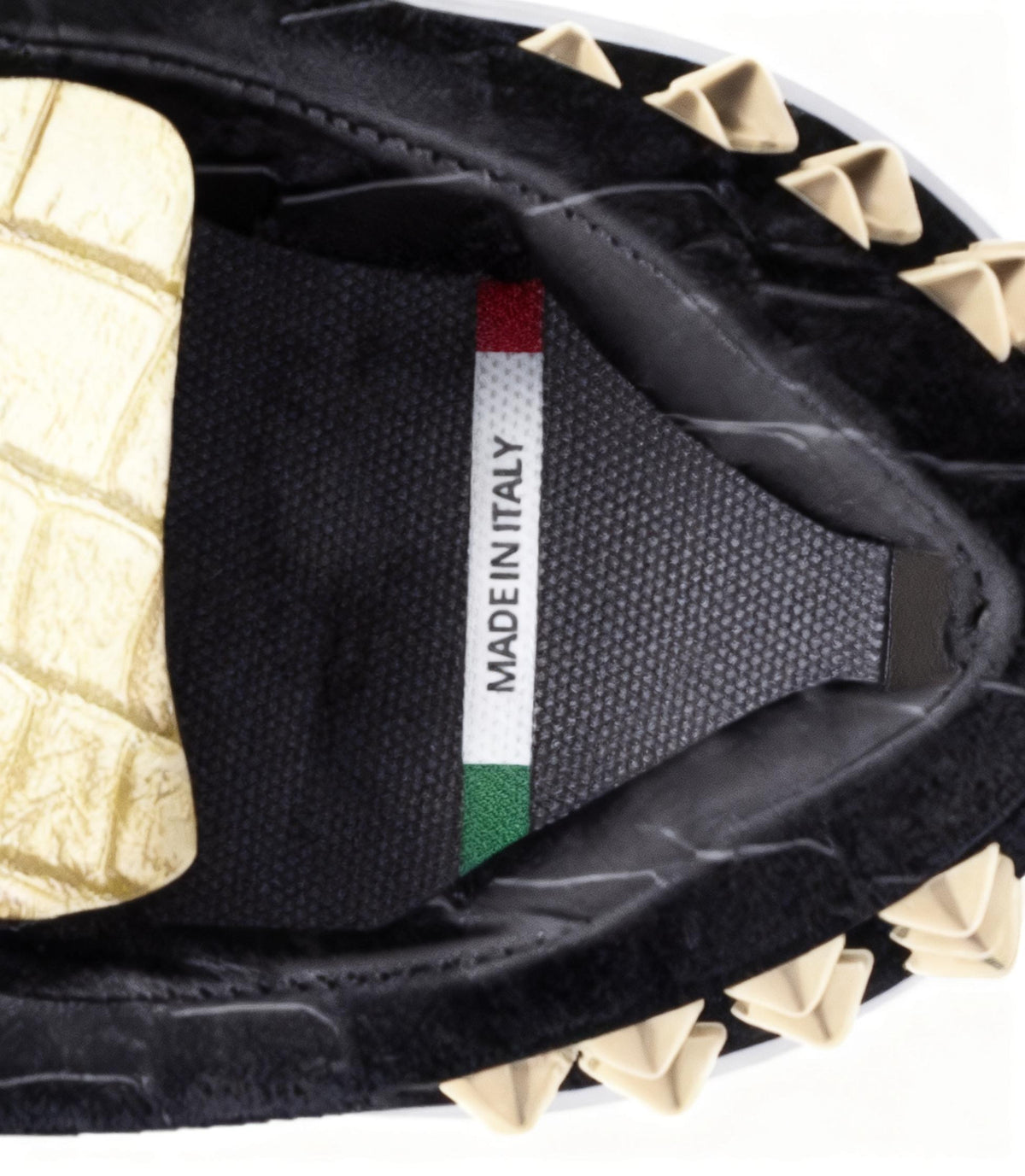 D’Vyne-Gold & Black Studded Leather Low-Tops
