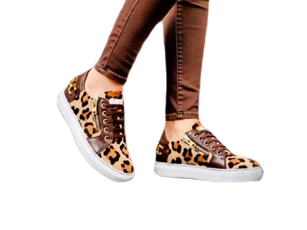 G'Lo Pro Italian Leather Leopard Low-Tops