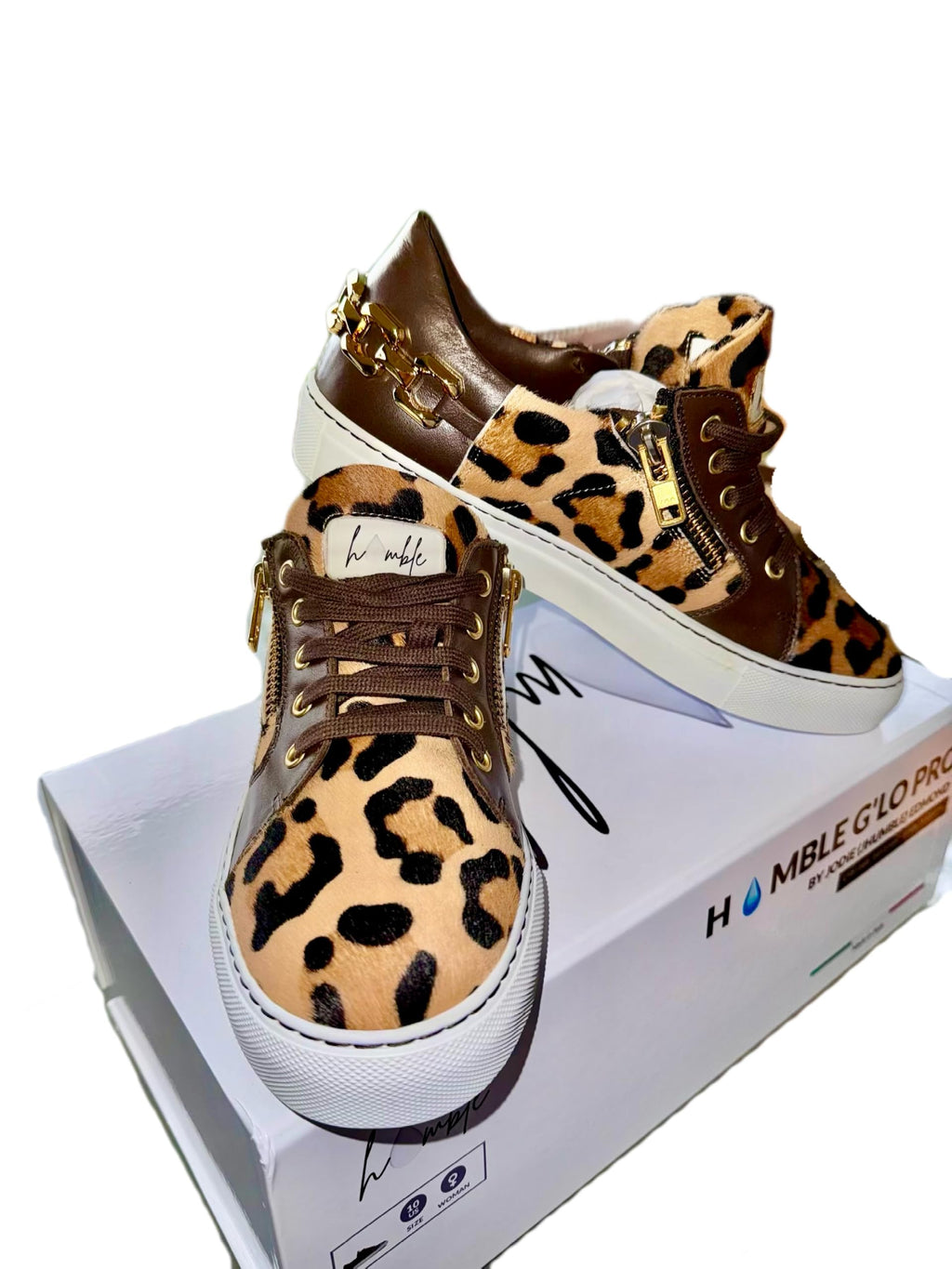 G'Lo Pro Italian Leather Leopard Low-Tops