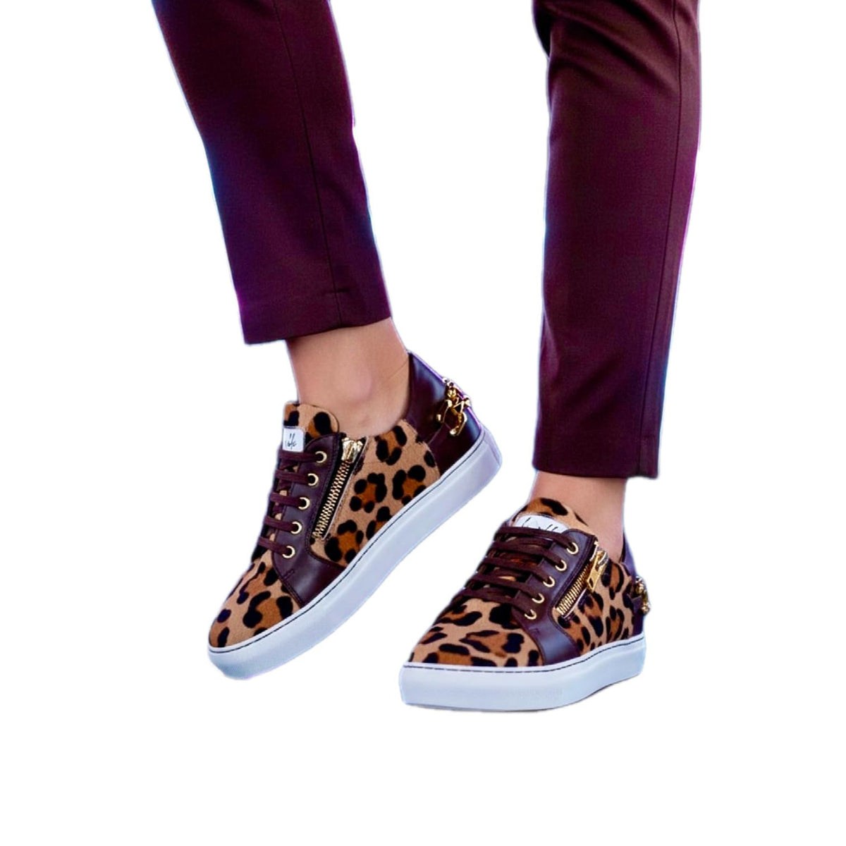 G'Lo Pro Italian Leather Leopard Low-Tops